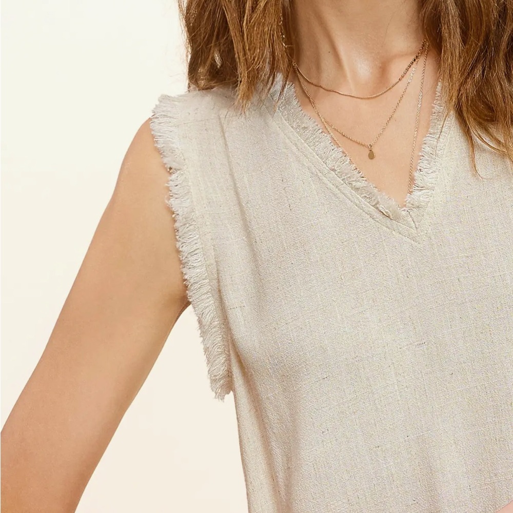 La Miel Ivory Linen Blend Oversized Mini Dress- Size Small - Picture 2 of 7